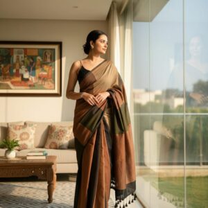 Khadi Cotton Saree Brown