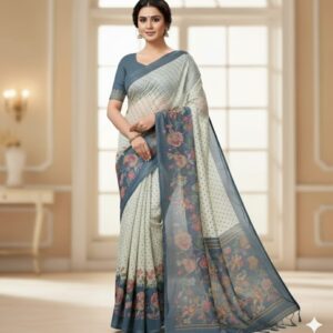 Linen beautiful flower drape with grey